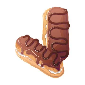 Chocolate eclairs in cartoon style. Vector illustration for poster, banner Stock Illustration
