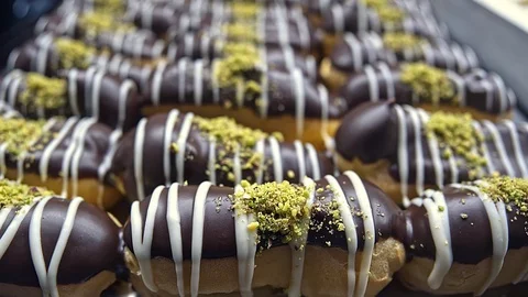 Chocolate eclairs  Stock Footage 114687161