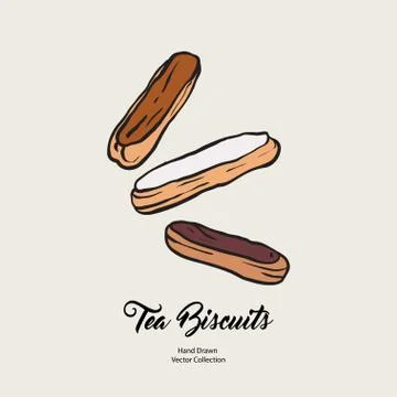 Chocolate eclairs isolated hand drawn vector line illustration old style. Vec Stock-Illustration