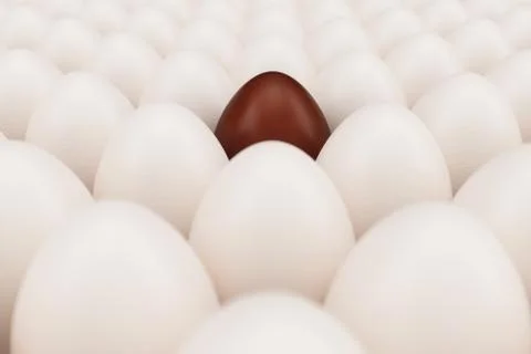 Chocolate egg in a centre. Background of white chicken eggs with one chocolate Stock-Illustration