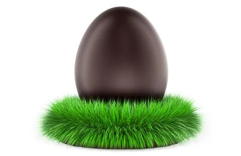 Chocolate Egg in grass. 3D rendering Stock Illustration