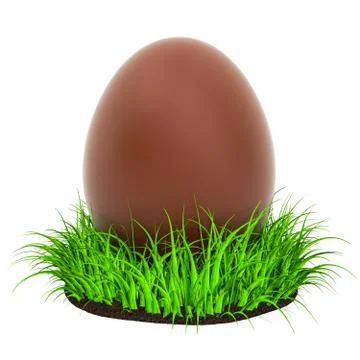 Chocolate egg in the green grass, Easter concept. 3D rendering Illustrazione stock