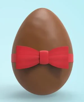 Chocolate egg with a red bow. Easter concept. Close up. 3D illustration Stock Illustration