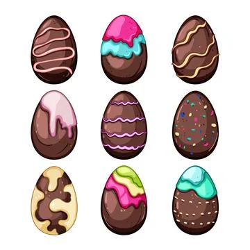 Chocolate egg set cartoon vector illustration Stock Illustration