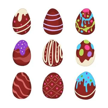 Chocolate egg set cartoon vector illustration Stock Illustration