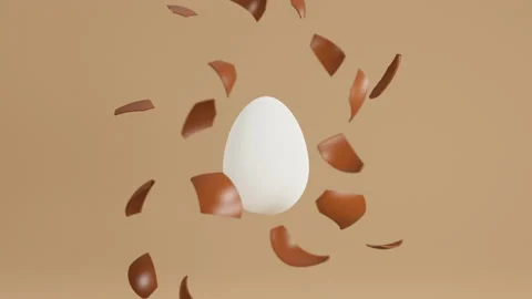 Chocolate egg shell peel and reveal white egg. Easter egg animation concept. 3d Stock Footage 234445432
