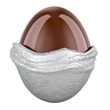 Chocolate egg with unwrapped foil, Easter chocolate egg. 3D rendering Stock Illustration