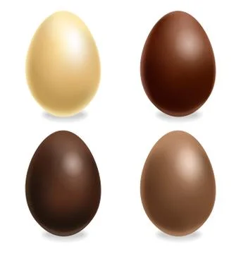 Chocolate eggs set Vector realistic. White, Milk chocolate and dark chocolate Stock Illustration