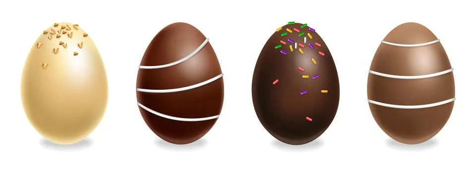 Chocolate eggs set Vector realistic. Milk chocolate and dark chocolate. 3d de Stock Illustration