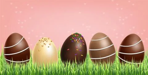 Chocolate eggs set Vector realistic. Milk chocolate and dark chocolate. 3d de Stock Illustration
