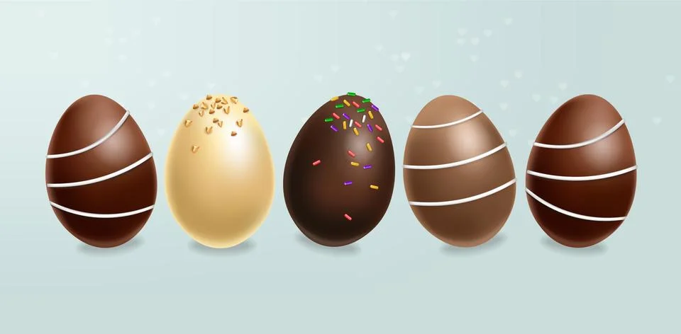 Chocolate eggs set Vector realistic. Milk chocolate and dark chocolate. 3d de Stock Illustration