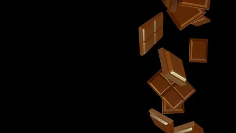 Chocolate falling on black background. copy space right side Stock Footage 117812141