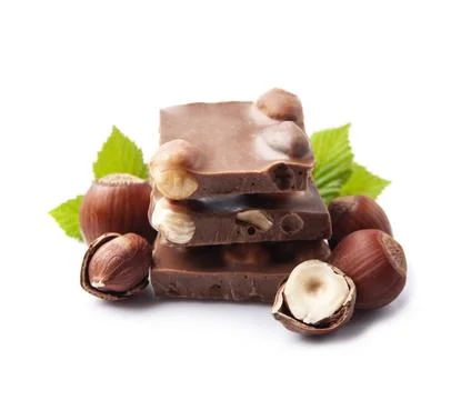 Chocolate with filbert nuts Stock Photos