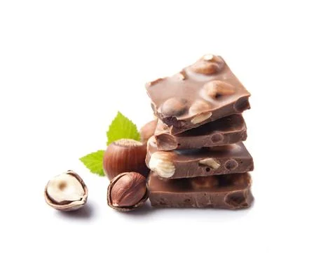 Chocolate with filbert nuts Stock Photos