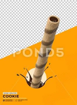 Chocolate filled stick cookies coming out of the circle with a tail PSD Template
