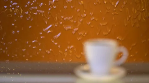 Chocolate flow. Close up of liquid hot chocolate and Hot Coffee Stockbeeldmateriaal 87566234