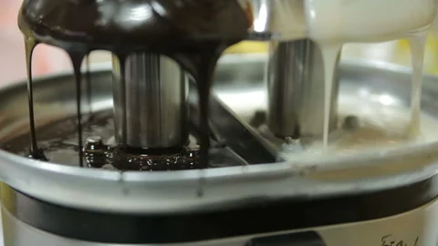 Chocolate fountain placed on a table in wedding day Stock Footage 88254747