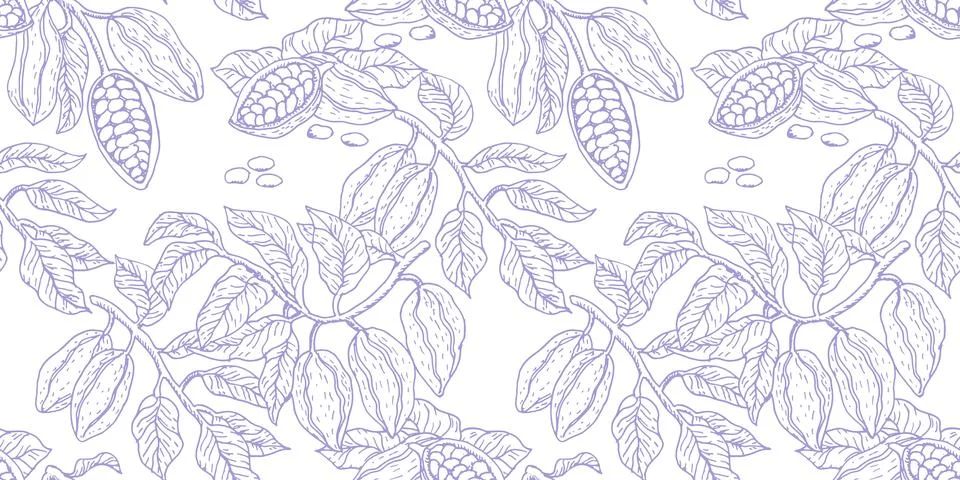Chocolate fruit seamless pattern. Cocoa beans and fruits and leaves, seeds Stock Illustration