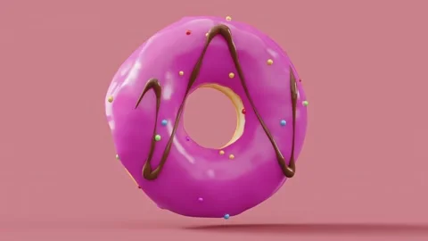 Chocolate glazed donut with sprinkles rotating on a grey background Stock Footage 258045859