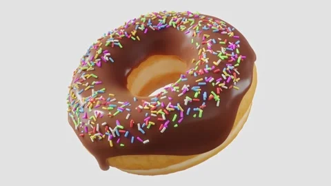 Chocolate glazed donut with sprinkles rotating on a grey background Stock Footage 258964896