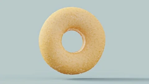 Chocolate glazed donut with sugar rotating on a grey background Stock Footage 258046944