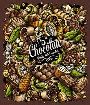Chocolate hand drawn vector doodles illustration. Choco poster design Illustrazione stock