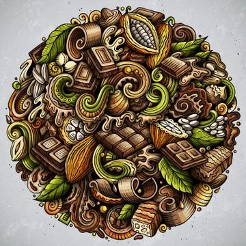 Chocolate hand drawn vector doodles illustration. Choco poster design Illustrazione stock
