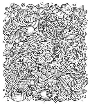 Chocolate hand drawn vector doodles illustration. Choco poster design Illustrazione stock
