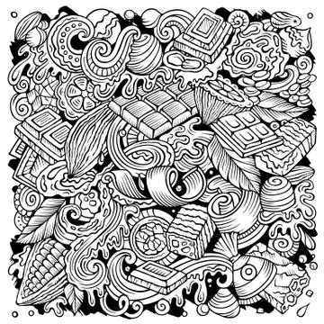 Chocolate hand drawn vector doodles illustration. Choco poster design Illustrazione stock