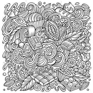 Chocolate hand drawn vector doodles illustration. Choco poster design Illustrazione stock