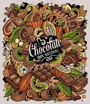 Chocolate hand drawn vector doodles illustration. Choco poster design Illustrazione stock