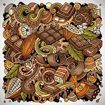 Chocolate hand drawn vector doodles illustration. Choco poster design Illustrazione stock