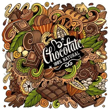 Chocolate hand drawn vector doodles illustration. Choco poster design Illustrazione stock