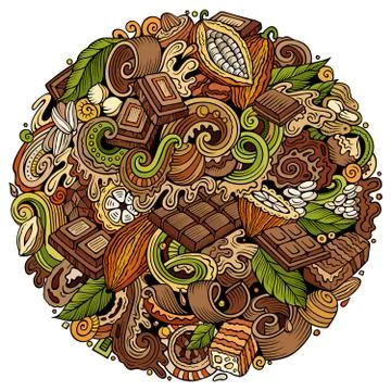 Chocolate hand drawn vector doodles illustration. Choco poster design Illustrazione stock
