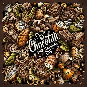 Chocolate hand drawn vector doodles illustration. Choco poster design Illustrazione stock