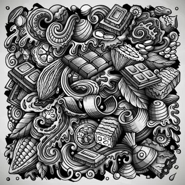 Chocolate hand drawn vector doodles illustration. Choco poster design Illustrazione stock