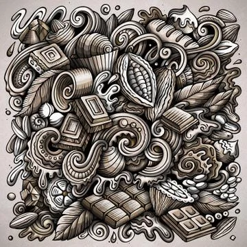 Chocolate hand drawn vector doodles illustration. Choco poster design Illustrazione stock