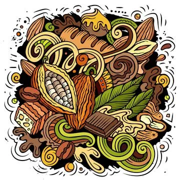 Chocolate hand drawn vector doodles illustration. 스톡 일러스트