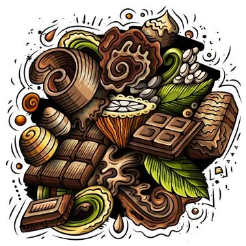 Chocolate hand drawn vector doodles illustration. Stockillustratie