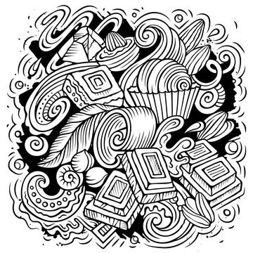 Chocolate hand drawn vector doodles illustration. 스톡 일러스트