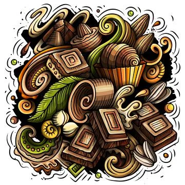 Chocolate hand drawn vector doodles illustration. Stockillustratie