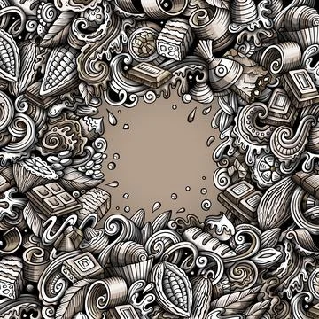 Chocolate hand drawn vector doodles frame Stock Illustration