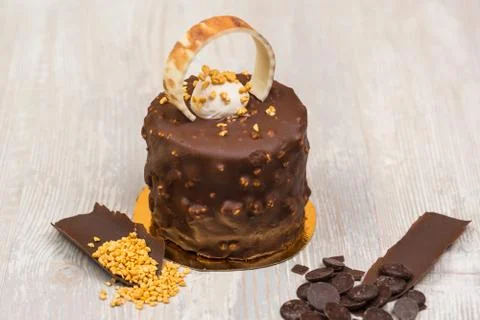 The chocolate hazelnut cake on the table Stock Photos