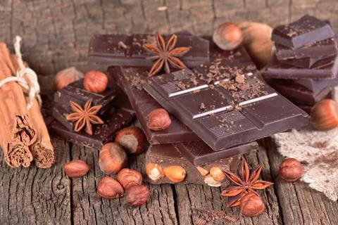 Chocolate with hazelnuts Stock Photos