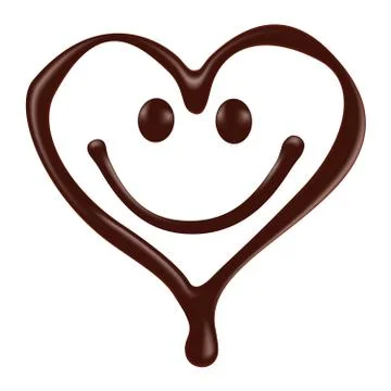 Chocolate heart shape smiley face on white background Stock Illustration