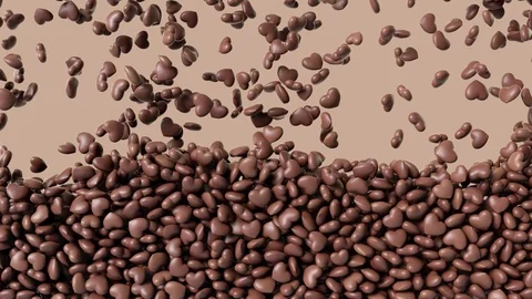 Chocolate hearts falling down from above and filling the screen. 動画素材 98628350