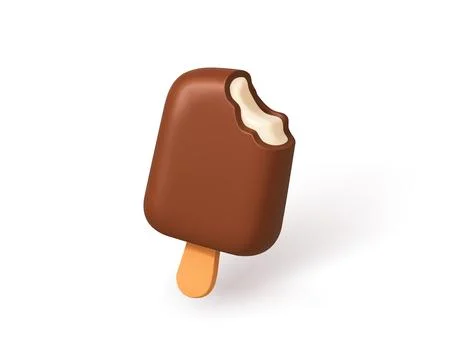 Chocolate Ice Cream Bar with Bite 3d icon Stock Illustration