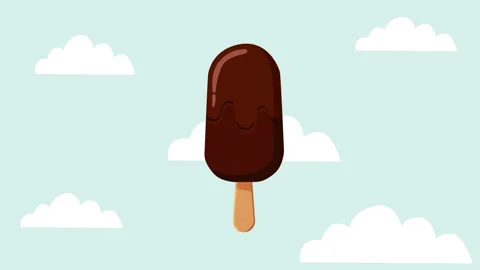 Chocolate Ice Cream Bar Floating in Sky with Clouds Summer Dessert Animation Stock Footage 337815218