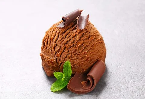 Chocolate ice cream with mint leaf and shavings Stock Photos