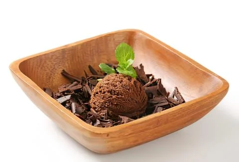Chocolate ice cream with mint leaf in bowl Stock Photos
